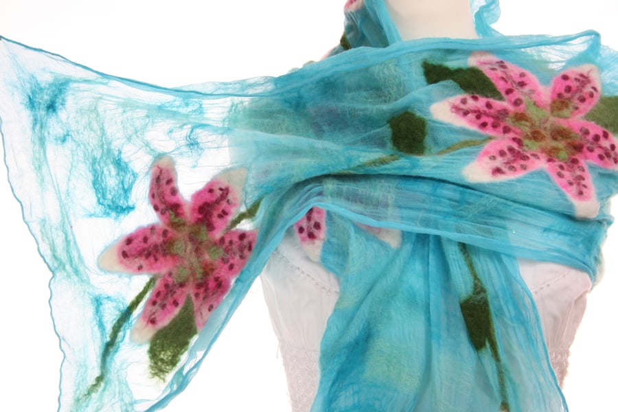 Stargazer Lily Silk and Felt Scarf