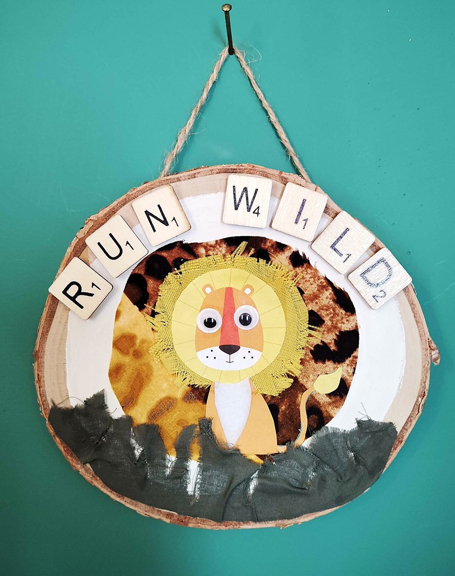 Wooden wall art Run wild (lion)