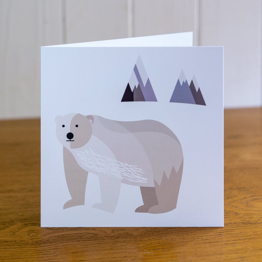 Polar Bear Christmas card, Winter card, blank inside