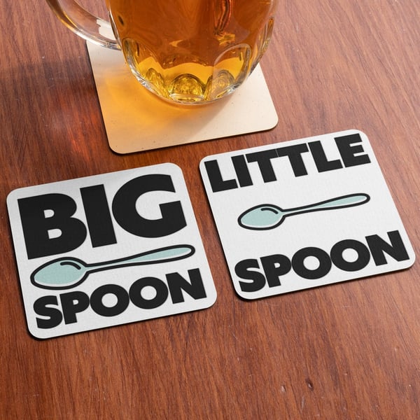 Big Spoon Little Spoon Coaster Set - Novelty Couple Gift Anniversary Valentine's
