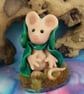 Downland Mouse 'Melinda' on grassy tableau 3" OOAK Sculpt