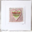 HAND EMBROIDERED VINTAGE FABRIC FLORAL HEART GREETING CARD