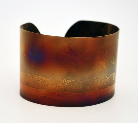 Surgical steel birds on wing Cuff, multicolured finish, large