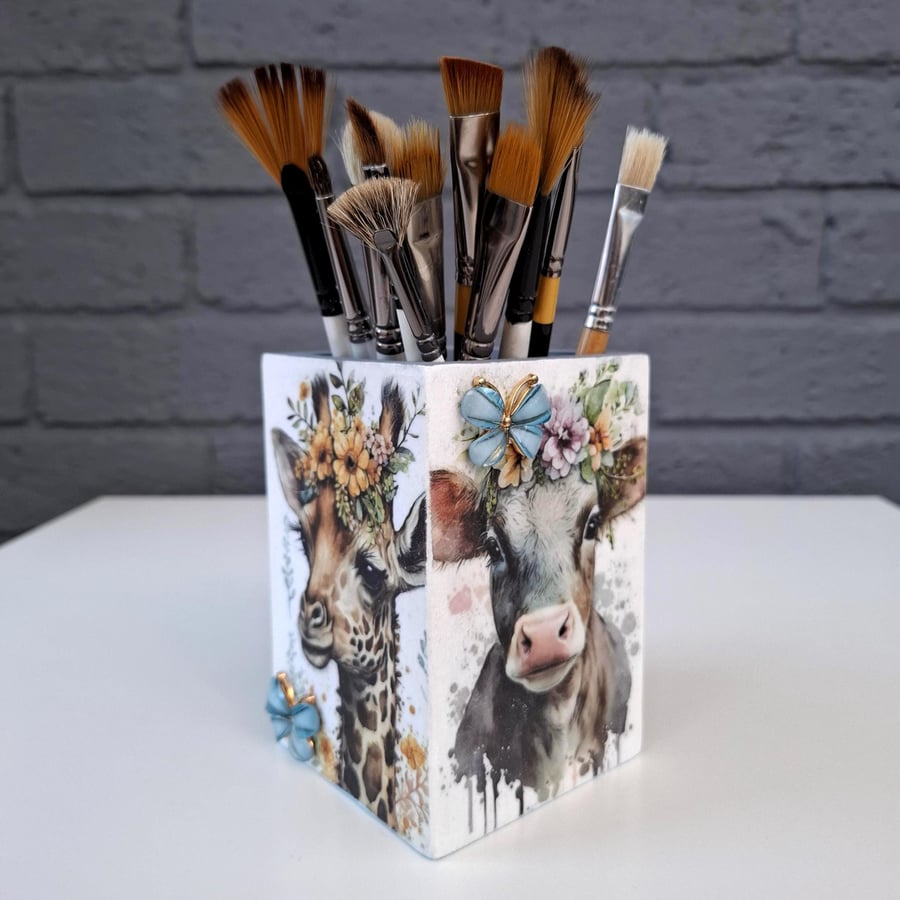 Decoupage Animal Desk Organizer Hand-Painted Pe... - Folksy
