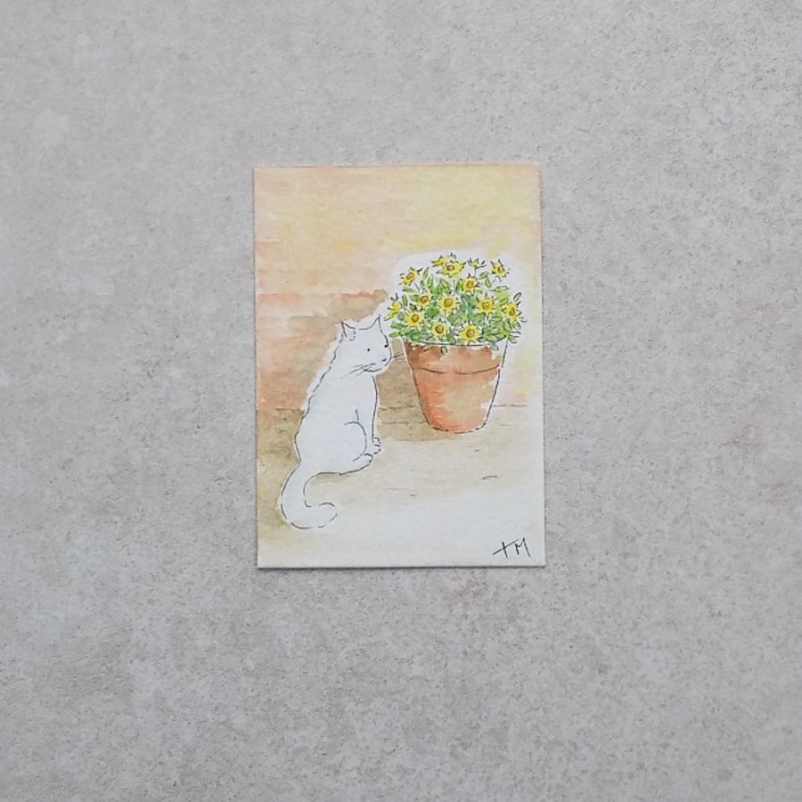 Original Watercolour ACEO - 'Alfie in the garden'