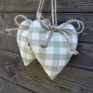 Pair hanging hearts Laura Ashley green check gingham