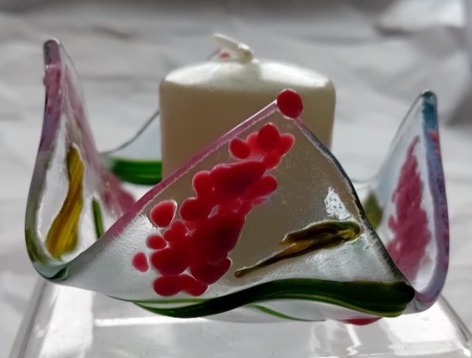 Fused glass votive candle or tea-light holder