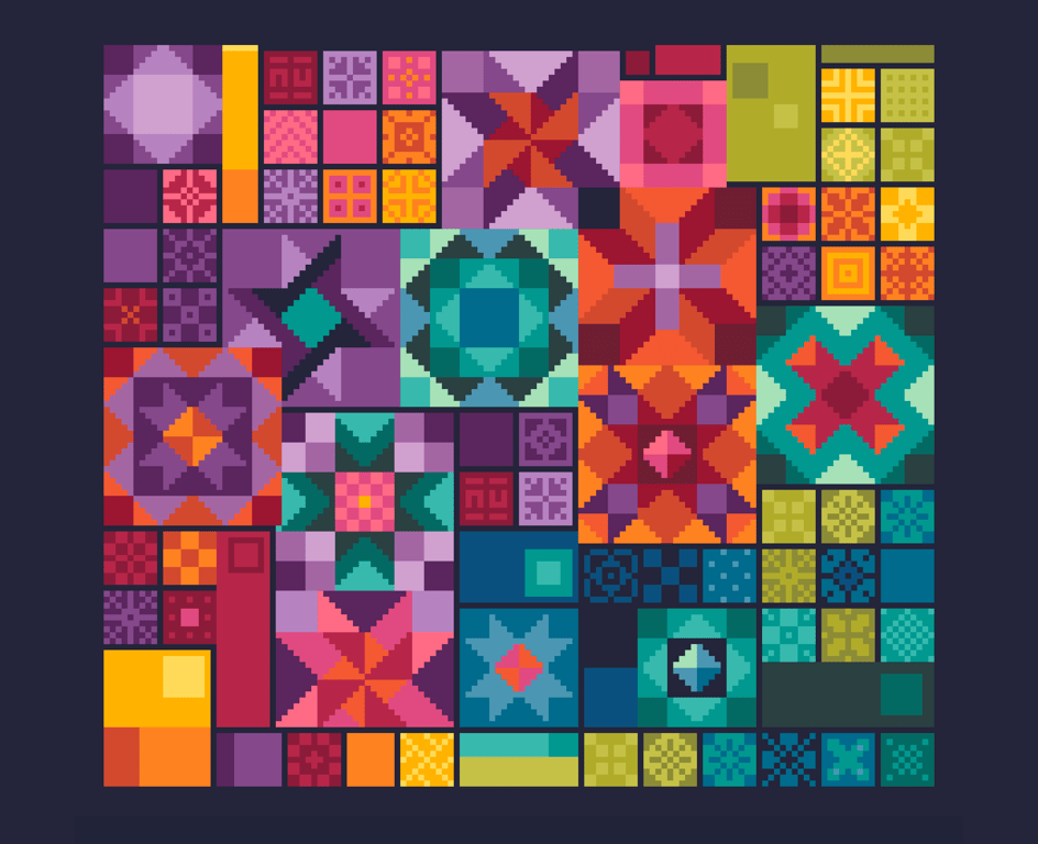 328 - Patchwork Quilt Block Cross Stitch Pattern: Ocean Coral Folk Art (PDF)