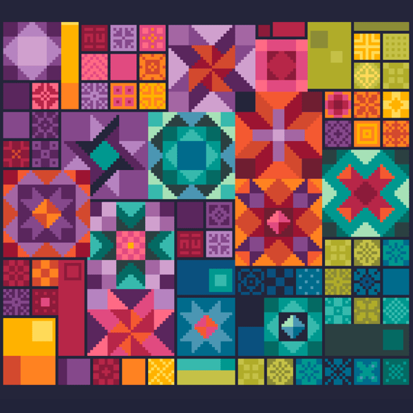 328 - Patchwork Quilt Block Cross Stitch Pattern: Ocean Coral Folk Art (PDF)