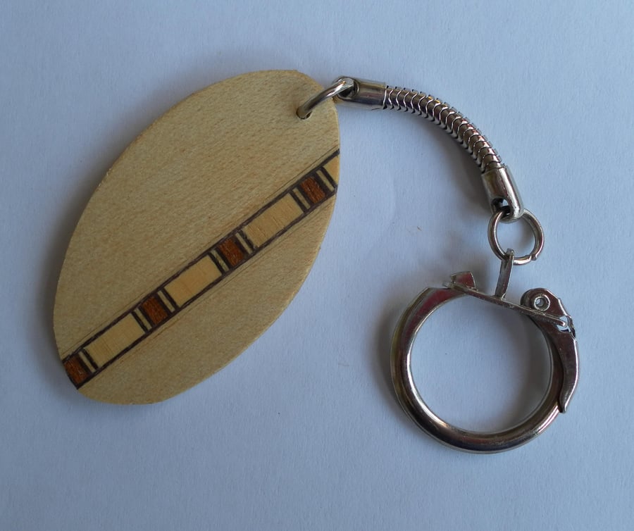  Keyring, Oval, Wood Veneer and Banding, Father's Day
