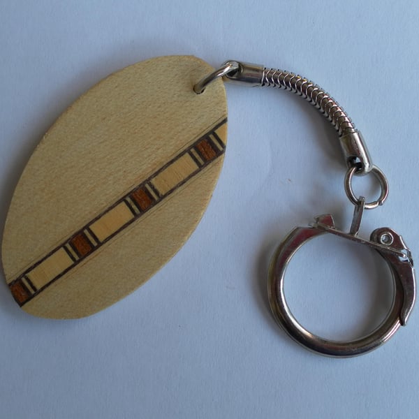  Keyring, Oval, Wood Veneer and Banding, Father's Day