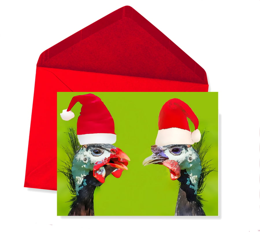 SALE - Christmas Card, Turkey and Guinea Fowl