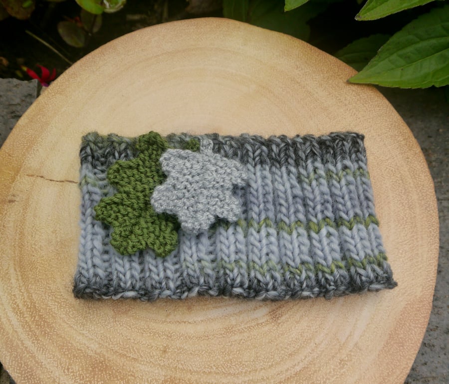 Grey and Green Knitted Headband, Autumn Accessories