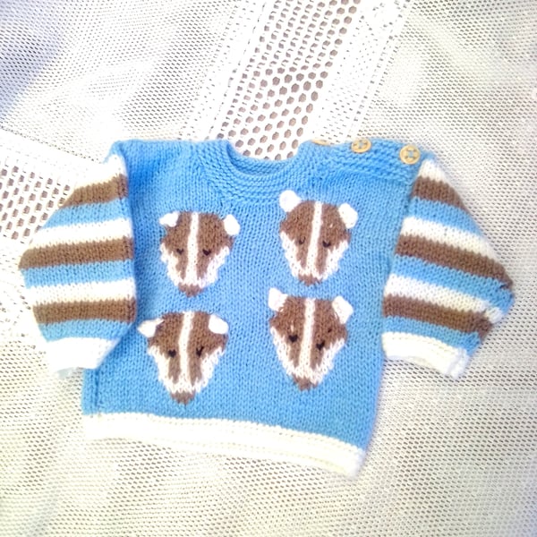 Round Neck Jumper with Badger Motifs for Babies and Toddlers, Novelty Jumper
