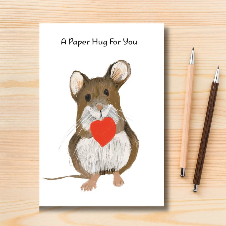Blank card mouse heart hug all occassions