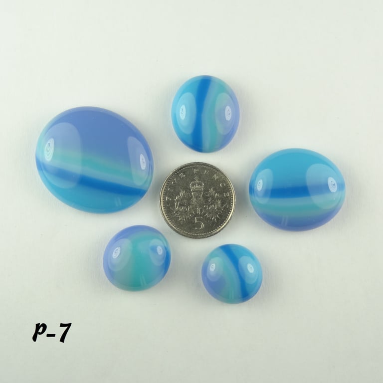 Fused glass cabochons flat backed perfect for jewellery making, blue (P-7)