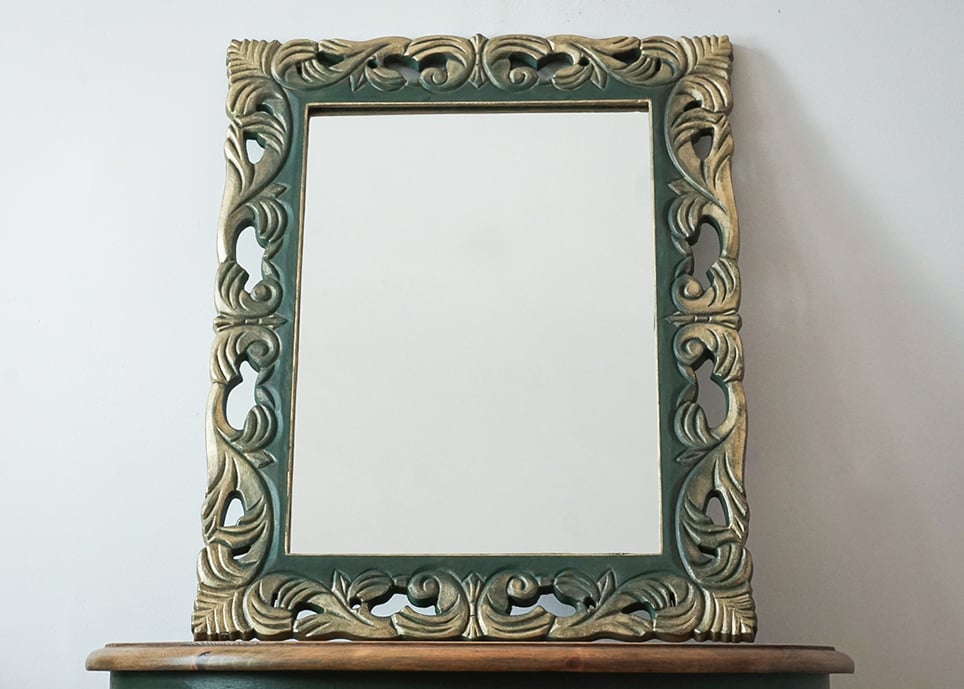 Dark Green and Gold Gothic Table Top or Wall Mirror