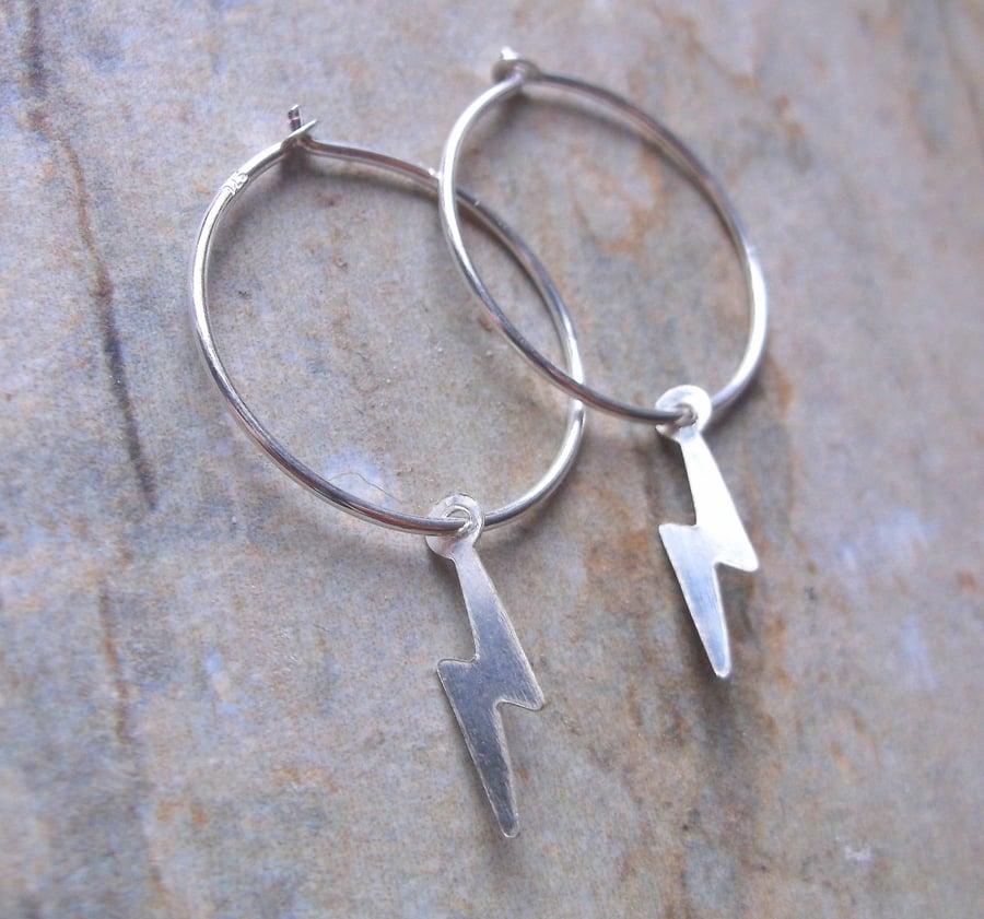 Sterling Silver Lightning Bolt Hoop Earrings