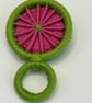 Dorset Button Glasses Holder Brooch - Lime Green & Pink Pinwheel (14mm) - Image 6