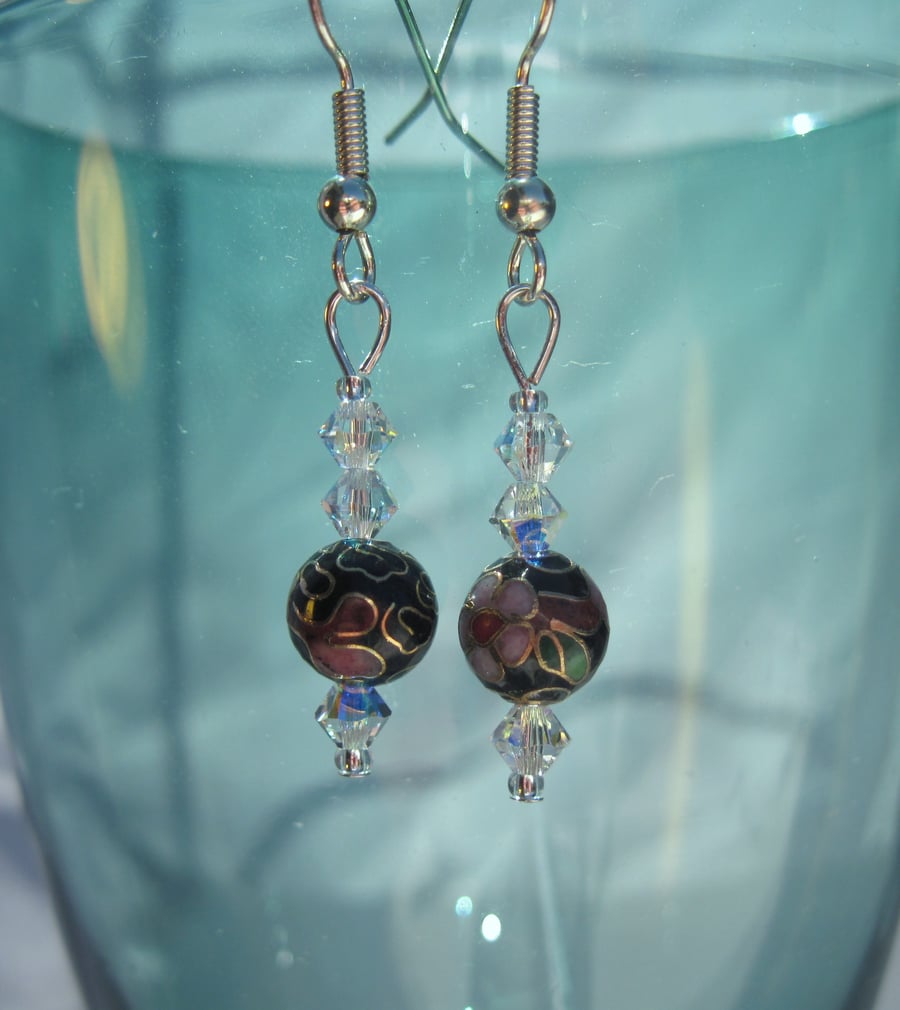 Crystal and Cloisonne Earrings 