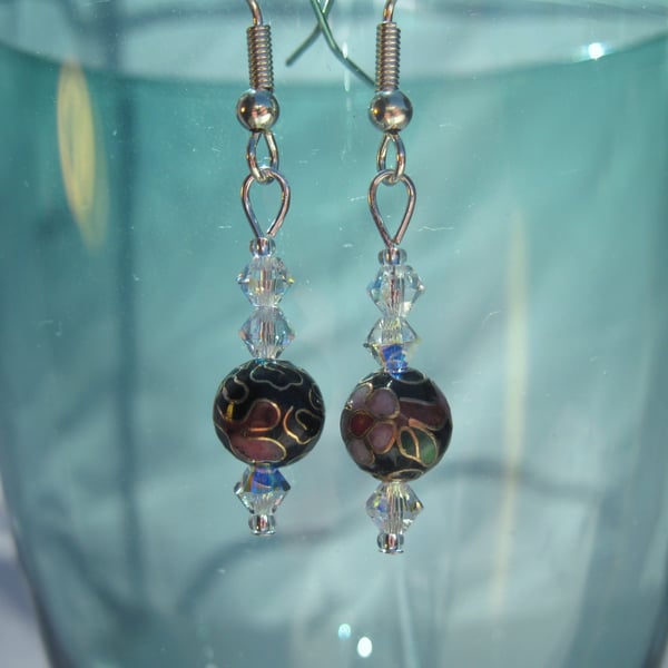 Crystal and Cloisonne Earrings 