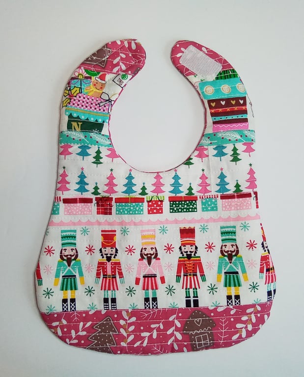 Baby's first Christmas, Patchwork and quilted bib, reversible bib, Xmas bib