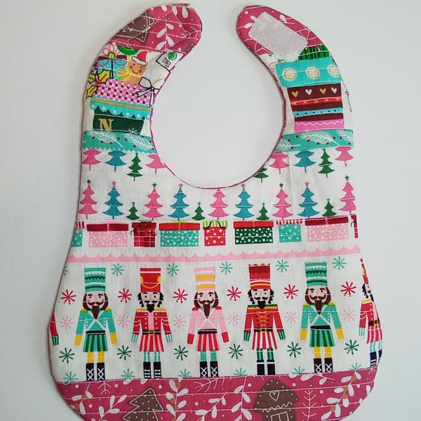 Baby's first Christmas, Patchwork and quilted bib, reversible bib, Xmas bib