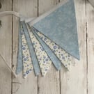 Handmade Fabric Bunting 7 Flags in Pastel Blue Florals Design