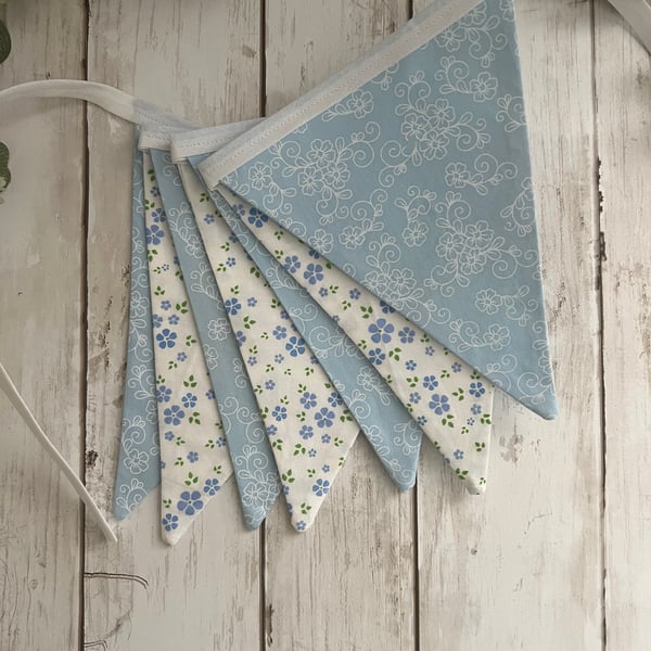 Handmade Fabric Bunting 7 Flags in Pastel Blue Florals Design