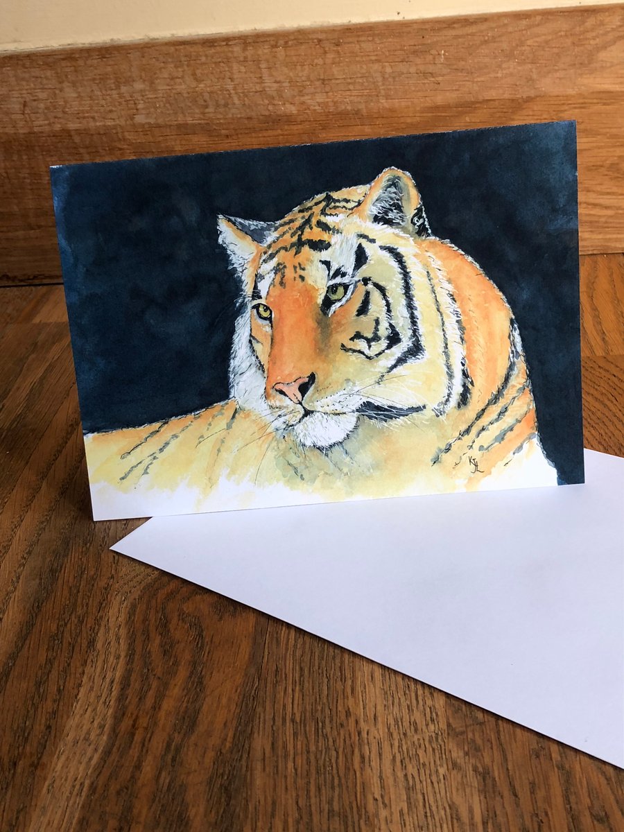  A5 blank card of my original tiger watercolour