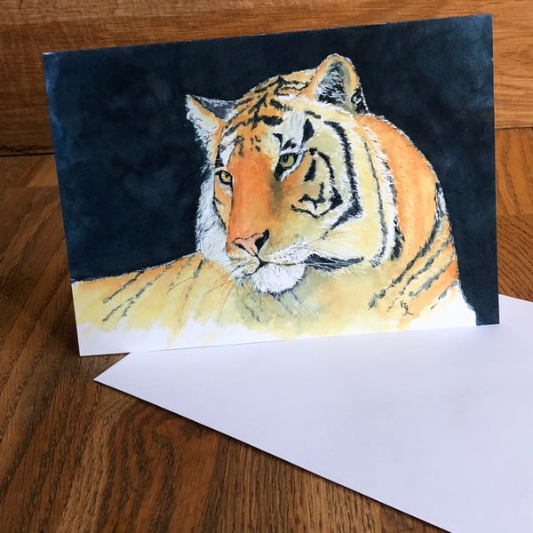  A5 blank card of my original tiger watercolour