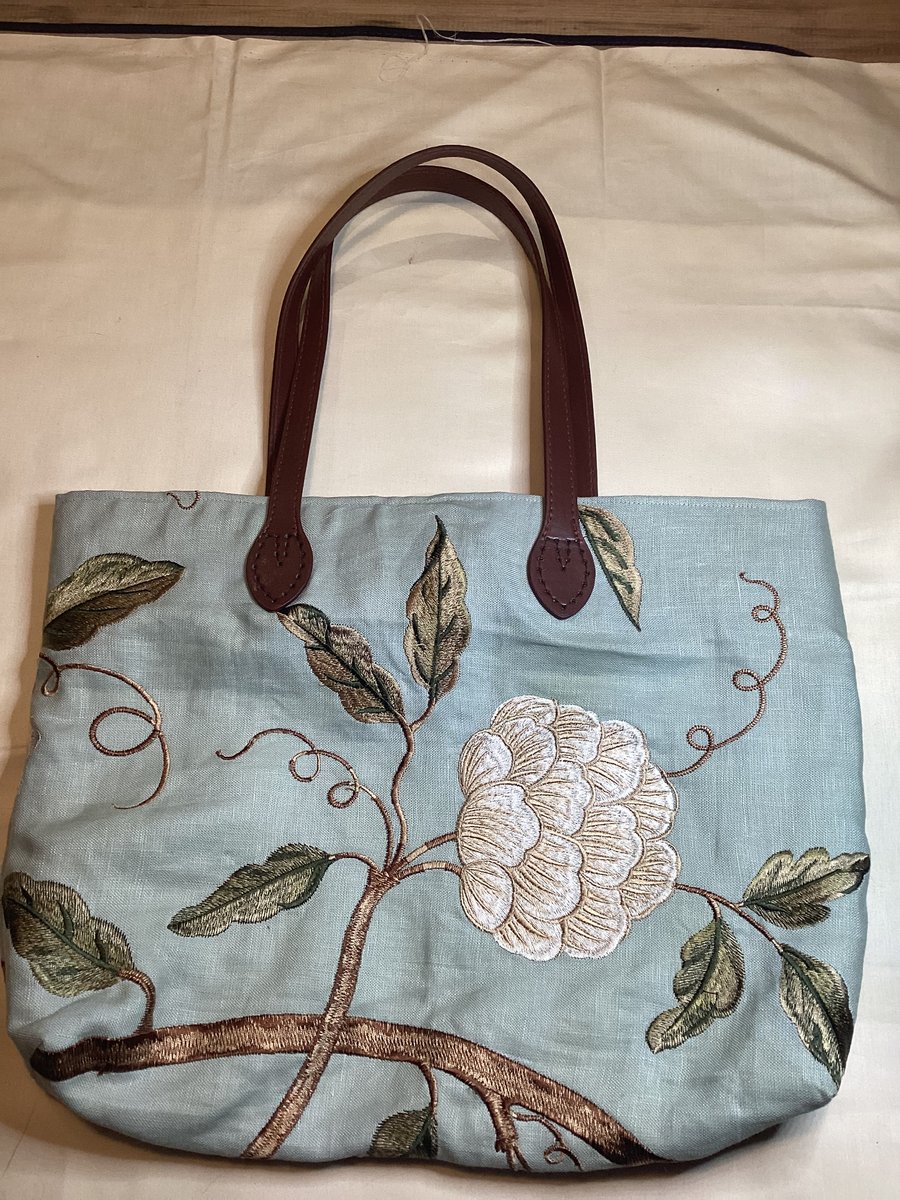 Luxury linen mix embroidered bag. One off