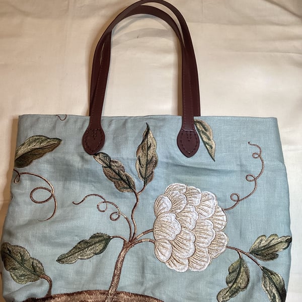 Luxury linen mix embroidered bag. One off