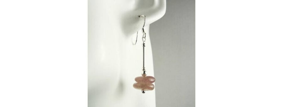 Ruby Quartz natural stone drop earrings, sterling silver, in a gift box