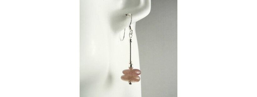 Ruby Quartz natural stone drop earrings, sterling silver, in a gift box