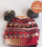  Hat Cute crochet with handmade faux fur pompoms - Image 1