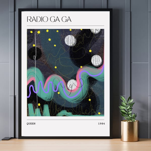 Music Poster Queen - Radio GaGa Abstract Song painting Art Print 80s Retro 