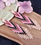 Pink and black chevron beadwork fringe earrings