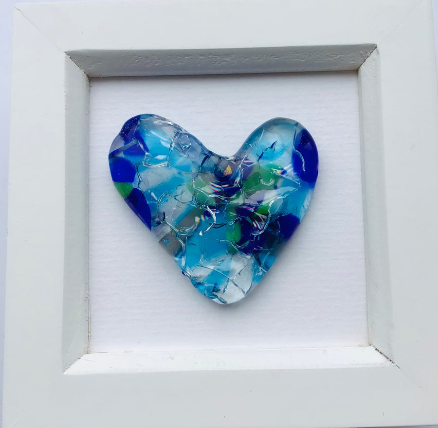 Fused glass cast hearts in a box frame 