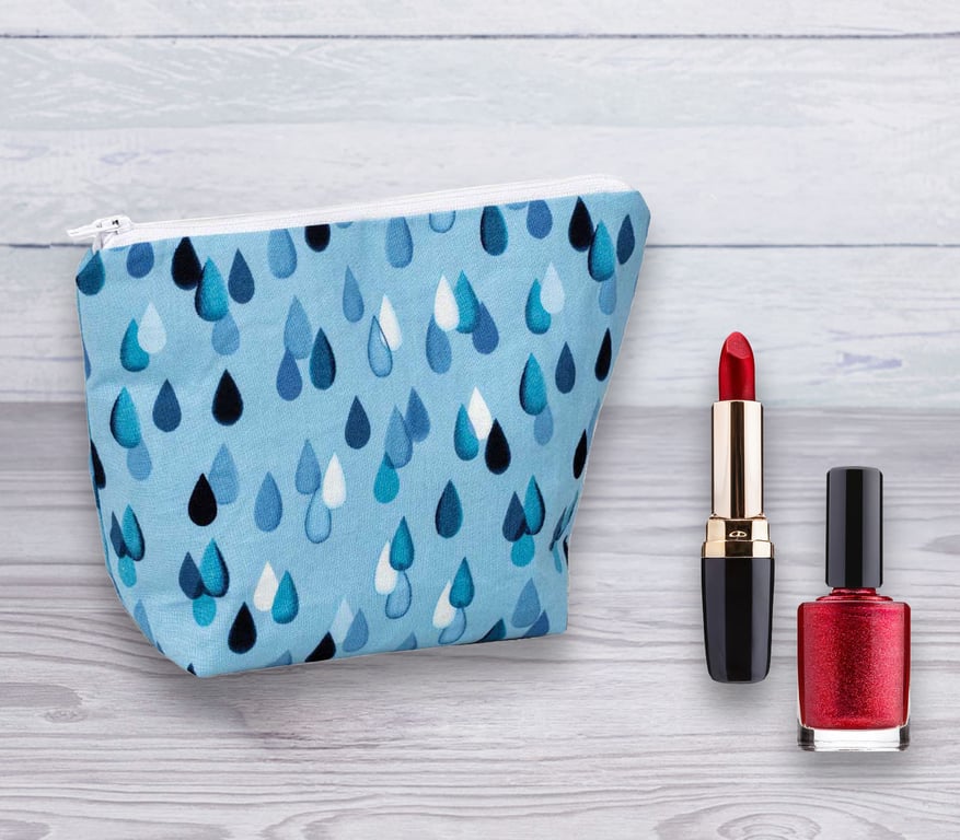 Cosmetic Bag, Make up Bag, Blue Teardrops Design, Cosmetic Bag-139