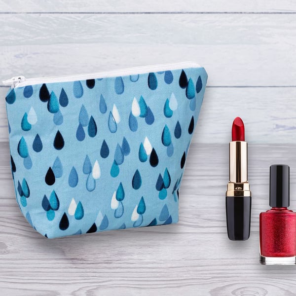 Cosmetic Bag, Make up Bag, Blue Teardrops Design, Cosmetic Bag-139