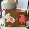 Vintage animal cotton and corduroy zip pouch retro fabric by Frieda Clowes