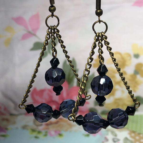 Purple and Black chandelier earrings