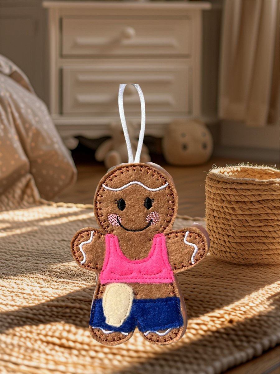 Stoma wearing Gingerbread lady Embroidered Hanging Keepsake