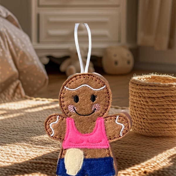 Stoma wearing Gingerbread lady Embroidered Hanging Keepsake