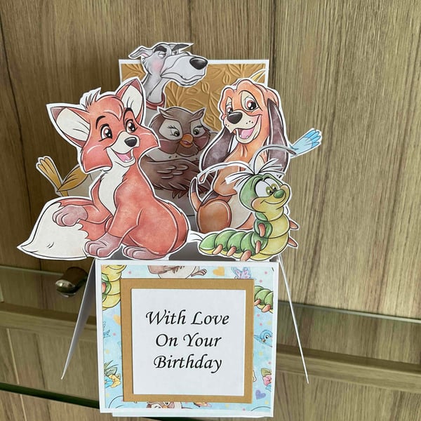 Personalised 3d Pop Up Box Card Fox & Hound  Birthday Card 