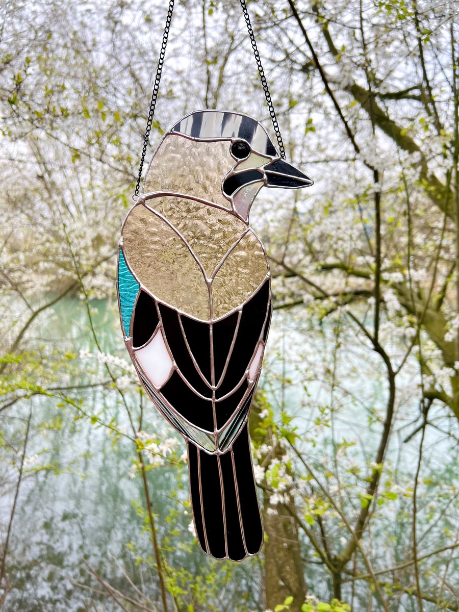 Stained Glass Bird - champagne glass jay