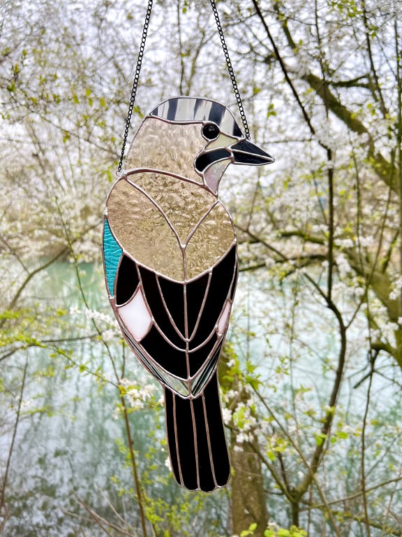 Stained Glass Bird - champagne glass jay