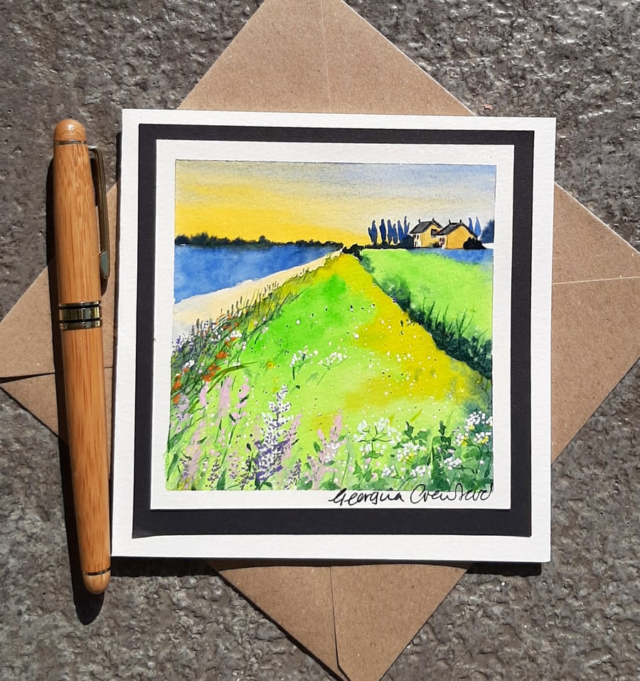 Blank Card. Water's Edge. Handpainted Watercolour. Keepsake