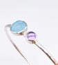 Amethyst and Chalcedony Silver Hammered Bangle  - Image 4
